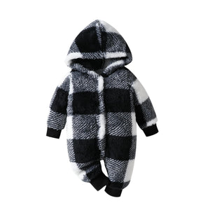 SnuggleCharm™ Cozy Plaid Fleece Baby Romper