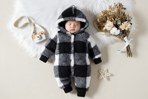 SnuggleCharm™ Cozy Plaid Fleece Baby Romper