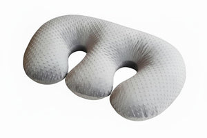 Silver U-shaped travel pillow on a white background