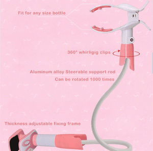 Pink and gray bottle opener with features highlighted on a pink background