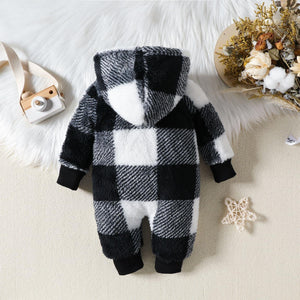 SnuggleCharm™ Cozy Plaid Fleece Baby Romper