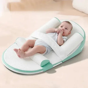 Baby resting on SleepWell™ infant support bed – safe baby lounger alternative