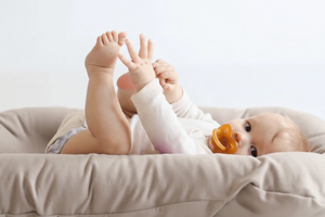 a baby in a baby lounger nest
