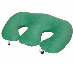 Turquoise U-shaped travel pillow on a white background