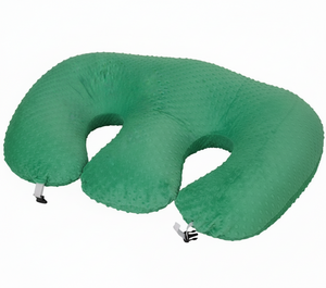 Turquoise U-shaped travel pillow on a white background