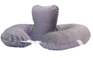 Gray textured donut-shaped pillow on a white background