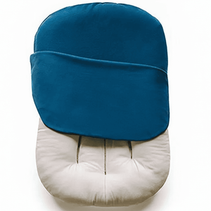 Blue and beige baby seat cover on a white background