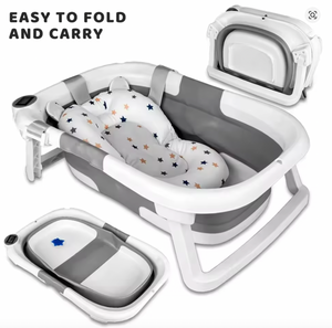 Foldable baby bathtub with star-patterned pillow on a white background