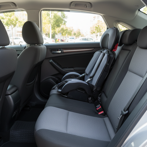Black and gray child safety seat on a white background