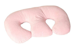 Pink U-shaped pillow on a white background