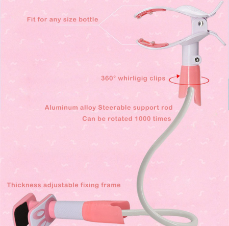 Pink and gray bottle opener with features highlighted on a pink background