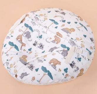 Round cushion with animal pattern on a beige background