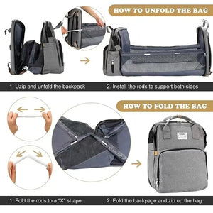 Large Capacity Multifunctional Foldable Diaper Bag with Changing Station.