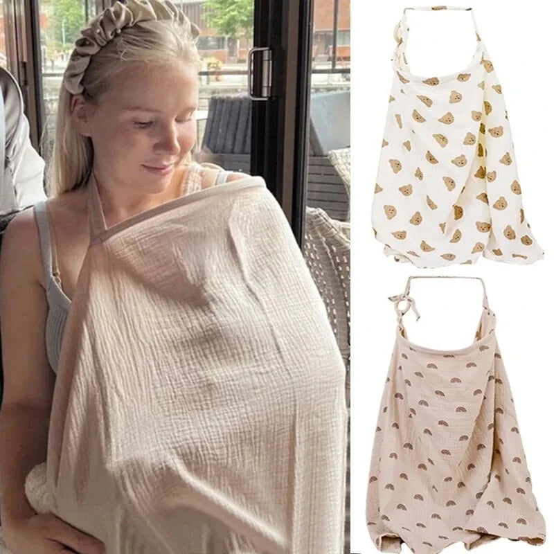 Breathable Muslin Cotton Nursing Cover - Baby Breastfeeding Cover.