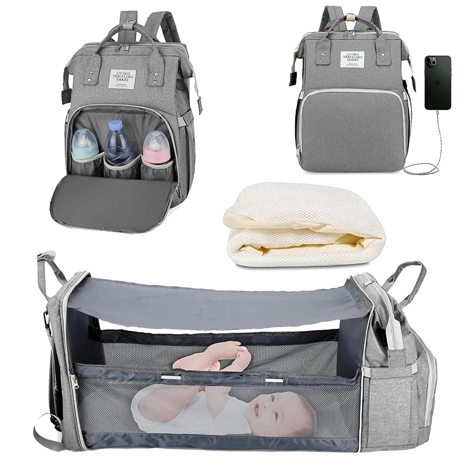 summer infant travel bed and diaper changer NestVoyage 3‐in‐1 Diaper Bag & Portable Changing Station TYPE 3 Gray