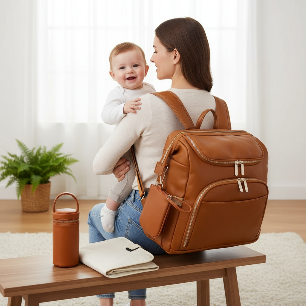 Deluxe Vegan Leather Diaper Bag 4 Pieces Set