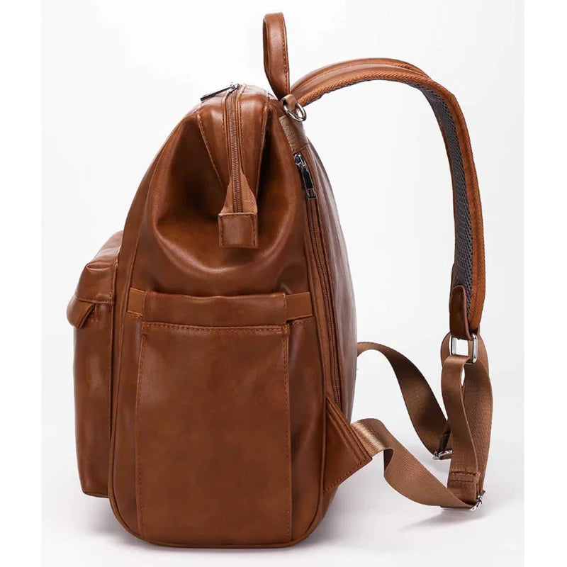 baby diaper backpack leather Vegan Leather Large Capacity Diaper Bag Backpack