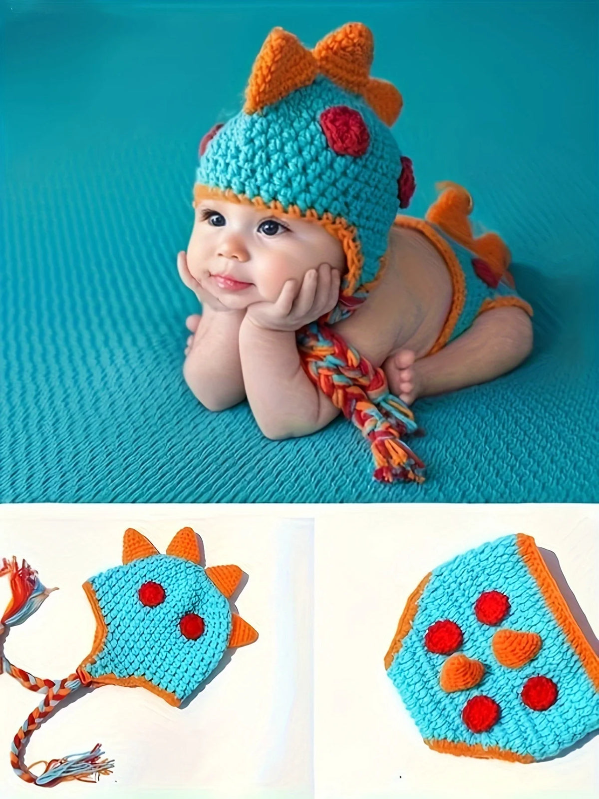 Adorable Newborn Dinosaur Crochet Outfit – Handmade Baby Photo Prop