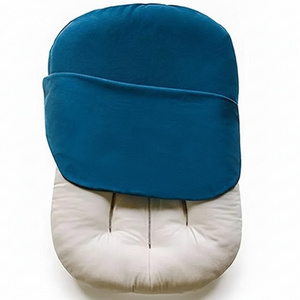 Blue and beige baby seat cover on a white background