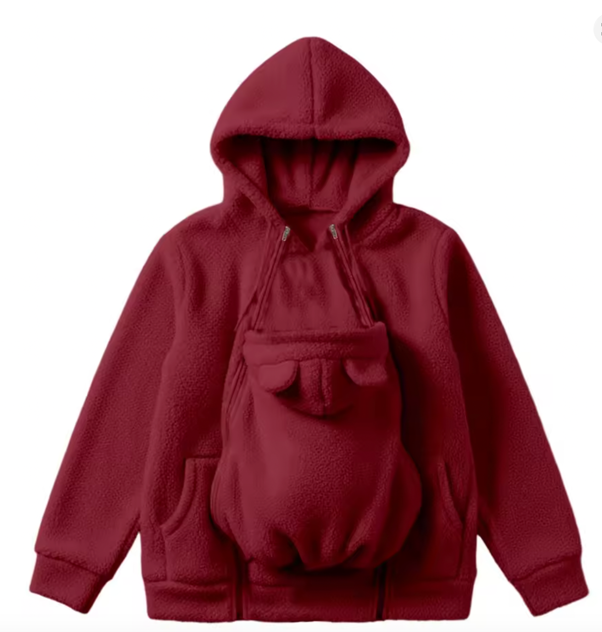 Maroon hoodie with front pocket on a white background