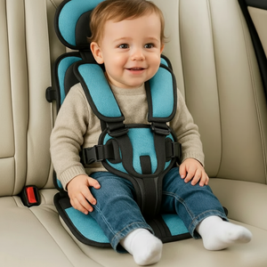 Child in a blue car seat 