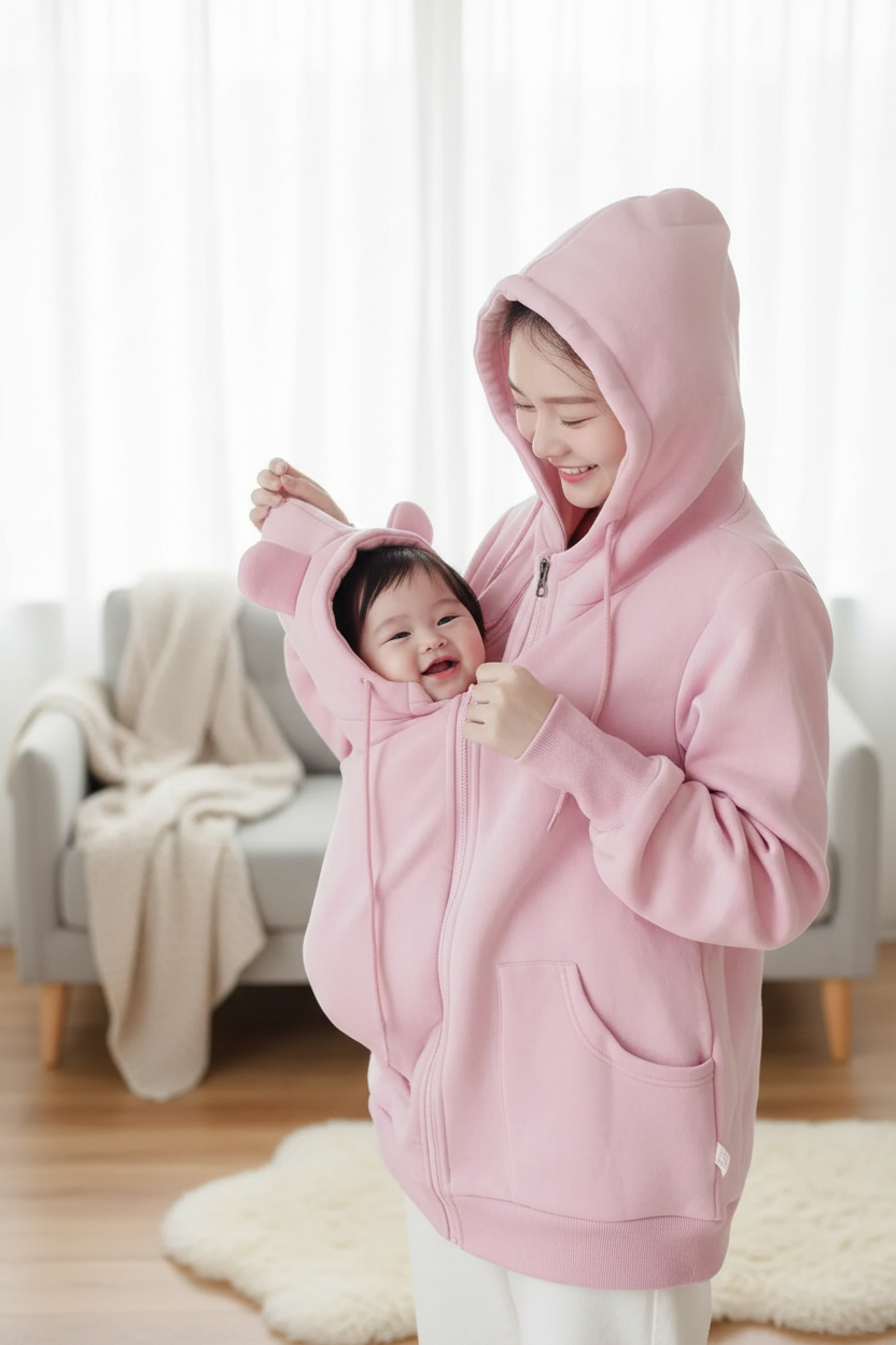 CuddleNest™ Cozy Babywearing Hoodie for Moms & Babies