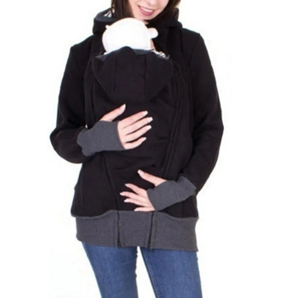 amropi Dames Kangoeroe Sweatshirt Zwangerschapsjas voor Moeder Babydrager Trui met Zijrits, Blauw, XL amropi Dames Kangoeroe Sweatshirt Zwangerschapsjas voor Moeder Babydrager Trui met Zijrits, Blauw, XL