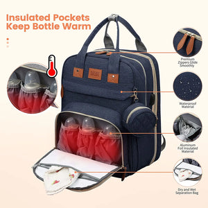 Large Waterproof Diaper Bag Backpack with Portable Changing Station & USB Charging Port