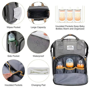 Large Capacity Multifunctional Foldable Diaper Bag with Changing Station.