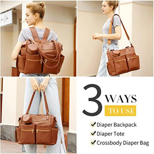 Premium Extra Large Vegan Leather Diaper Bag Tote Backpack