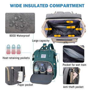 Large Waterproof Diaper Bag Backpack with Portable Changing Station & USB Charging Port