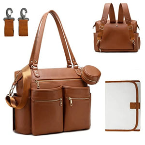 Premium Extra Large Vegan Leather Diaper Bag Tote Backpack