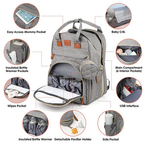 Large Waterproof Diaper Bag Backpack with Portable Changing Station & USB Charging Port