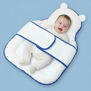 White hot water bottle with blue outline on a white background